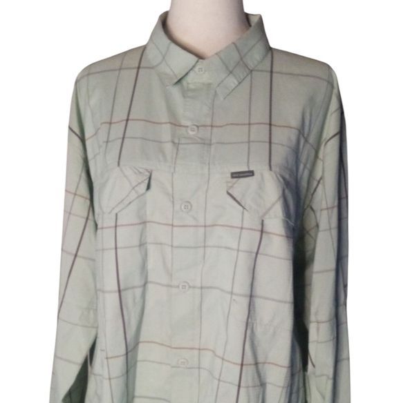 Columbia Sage Green Plaid Omni-Shade Long Sleeve Ventilated Button Up Size XL - Picture 2 of 9